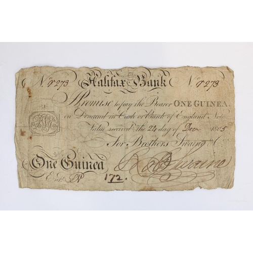 1313 - Halifax Commercial Bank note, One Guinea 24th December 1805 for Brothers Swaine with Swaine signatur... 