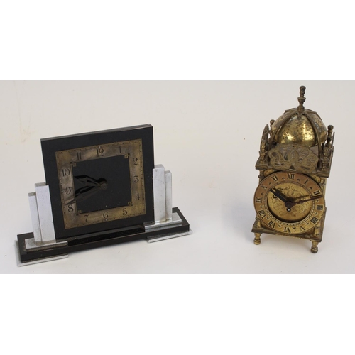 1315 - Art Deco ABEC chrome plated and black glass mantel timepiece of ziggurat form with applied chapter r... 