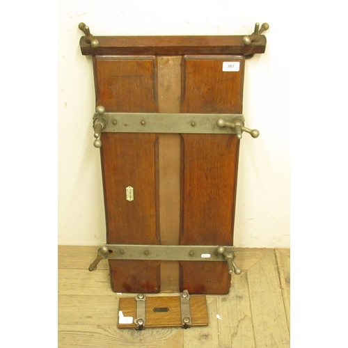 387 - C20th Everitt's Patent International oak trouser press, Banks Bros tie press (2)