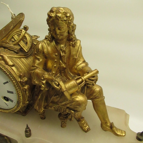 681 - Japy Frere late C19th alabaster and gilt metal figural clock, shaped case with gilt metal mounts, ca... 