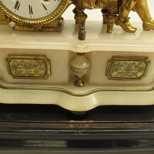 681 - Japy Frere late C19th alabaster and gilt metal figural clock, shaped case with gilt metal mounts, ca... 