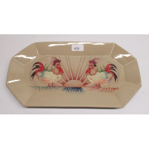 1404 - Moorcroft 'Good Morning Cockerel' tray / dish, hairline crack, L38cm Trial, never went into producti... 