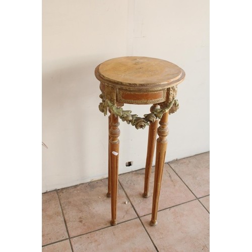 1235 - Early C20th French stripped pine jardiniere pedestal on four fluted legs joined by floral swags, H72... 