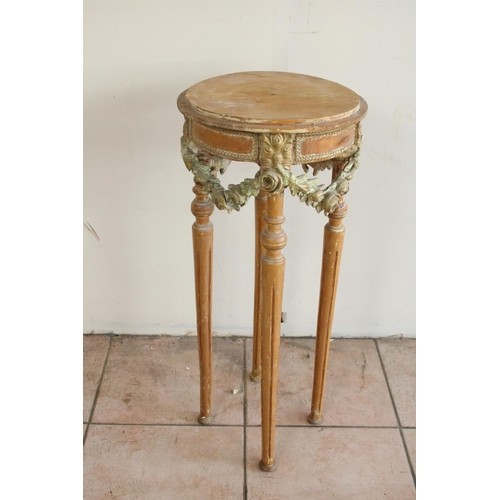 1235 - Early C20th French stripped pine jardiniere pedestal on four fluted legs joined by floral swags, H72... 