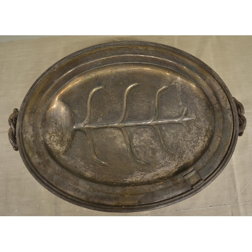 1409 - James Dixon & Sons of Sheffield early C20th hot water heated oval meat dish with recessed drainer, t... 