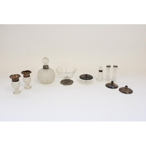 1322 - Early C20th hallmarked silver and glass dressing table items incl. large cut glass and silver collar... 