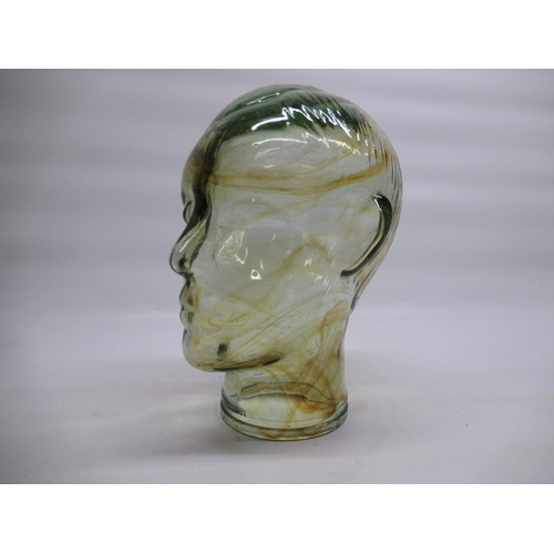 1384 - Two moulded glass phrenology type heads, H26cm and H30cm (2)