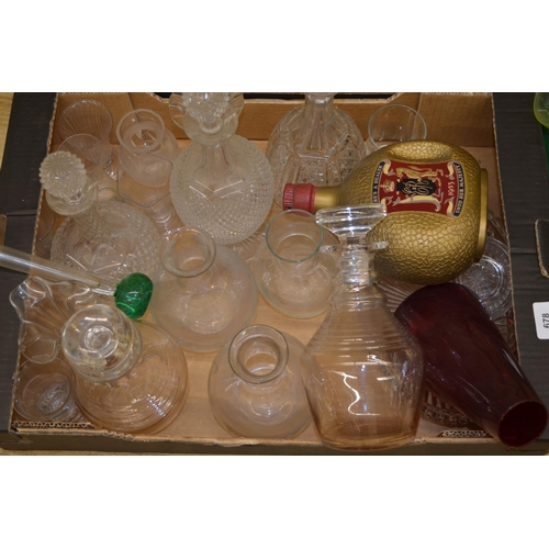 880 - Large collection of glassware including decanters of various styles with cork and glass stoppers, co... 