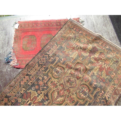 850 - Small Caucasian multicoloured prayer rug with geometric field, 50cm x 85cm and a small Bokhara red g... 