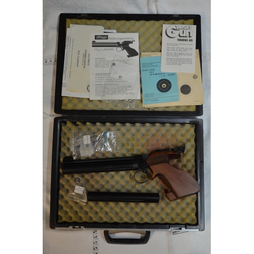 847 - Walther CP1 .177 CO2 powered .177 air pistol with 2 cylinders and accessories. Not tested. With case... 