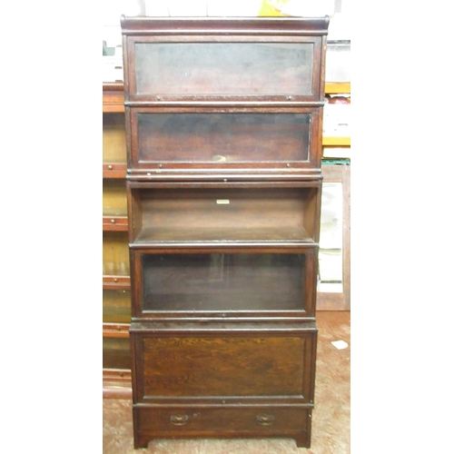 263 - C20th Globe-Wernicke oak bookcase with four glazed and one solid panel fronted tiers, single drawer ... 