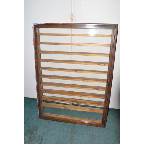 883 - 4 large wood and glass wall hanging display cabinets suitable for model trains, figures, vehicles et... 