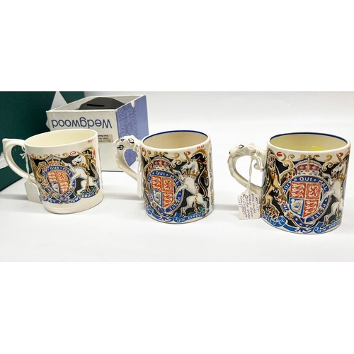 1446A - Laura Knight coronation mugs, H8cm (3), Wedgwood black basalt Prince of Wales money box, Royal Worce... 