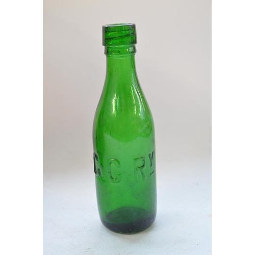 106 - British Rail sand bucket and a Great Central Railways green glass milk bottle (no stopper)