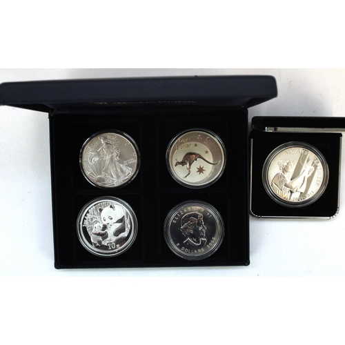 174 - Four world 2005 1 oz fine silver proof coins consisting US Liberty dollar, Australia dollar, China 1... 