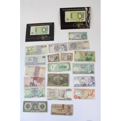 190 - Selection of GB and world bank notes to incl.  Bank of England Peppiatt £1