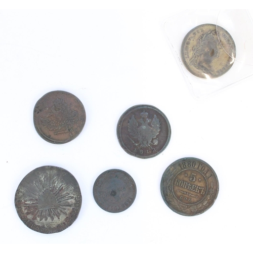 197 - Selection of C19th/20th world coinage, incl. C19th Russian kopeks coins etc