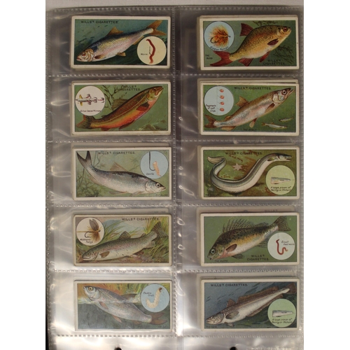 Set of Wills 1910 fish and bait cigarette cards (50), set of Wills 1910  aviation cards (50), Wills 1