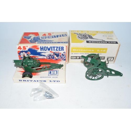 259 - Seven boxed diecast mobile gun models including Britain's 105mm Howitzer, 4.7in Naval gun with shell... 