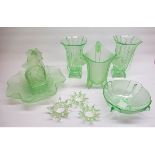 590 - Walther and Sohne glass figure of Marina in Shamrock bowl and a selection of other Czech/German uran... 