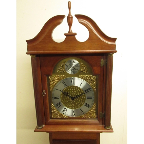 646 - Small contemporary German longcase clock, brass break arch dial with silvered chapter ring 'Tempus F... 