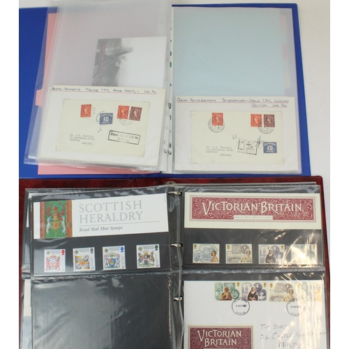 106 - Album of Royal Mail Mint Stamp packs, some with matching FDCs together with a partial album of railw... 