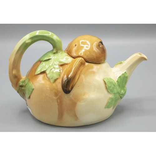 329 - Royal Doulton c1930s Bunnykins teapot designed by Charles Noke, modelled as a lop eared rabbit, leaf... 