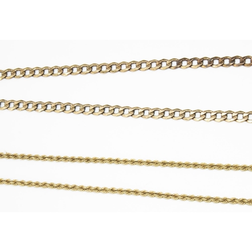 13 - 9ct yellow gold rope twist necklace, stamped 375, and a 9ct yellow gold flat curb link chain necklac... 
