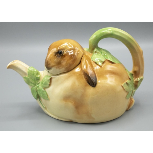 329 - Royal Doulton c1930s Bunnykins teapot designed by Charles Noke, modelled as a lop eared rabbit, leaf... 