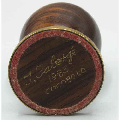 355 - Theo Fabergé (1922-2007): cocobolo polished wood egg, H8.5cm, signed T. Fabergé and dated 1983, with... 