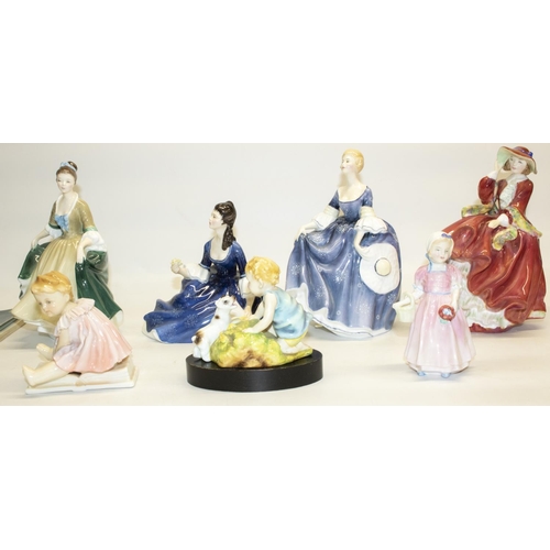 356 - Four Royal Doulton female figures: Elegance HN2264, Top o' the Hill HN1834, Hilary HN2335, Rosalind ... 