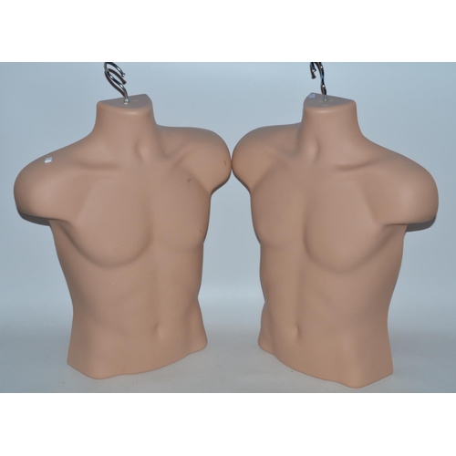 493 - 16 male torso mannequin hangers, 2 missing hanging hooks. 3 patterns (11,3,2)