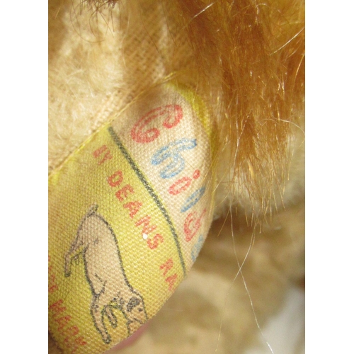 537 - Mid C20th Deans Rag Book collie type dog in white and auburn mohair, with plastic feet, L23cm