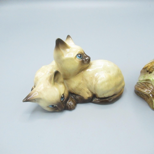 124 - Beswick Siamese Kittens No 1296 impressed makers mark, numbered and black back stamp H7cm and Beswic... 