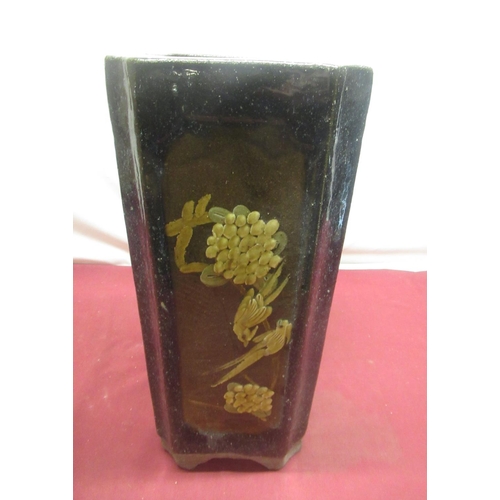 125 - Oriental plant pot  with bird ornamentation(approx 44cm high)