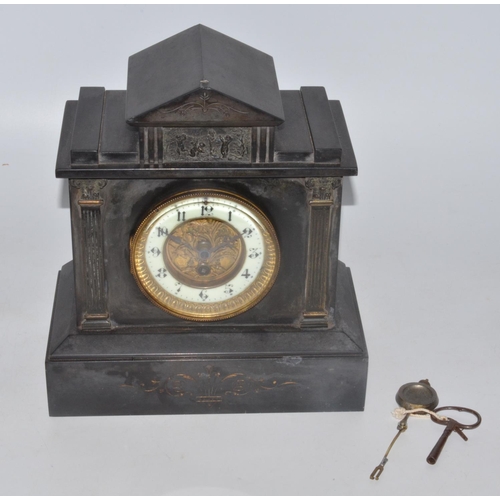 282 - Late 19th century French slate mantel architectural timepiece, movement numbered 4120 48. Complete w... 