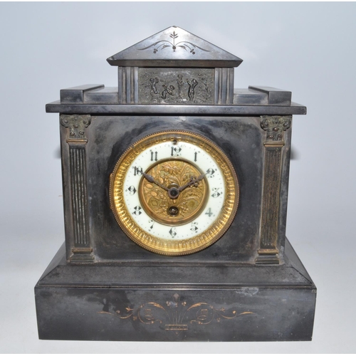 282 - Late 19th century French slate mantel architectural timepiece, movement numbered 4120 48. Complete w... 