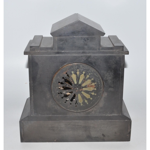 282 - Late 19th century French slate mantel architectural timepiece, movement numbered 4120 48. Complete w... 