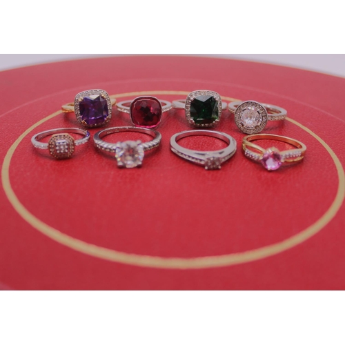 28 - Collection of silver and silver gilt rings including a Silver solitaire ring set with diamonds, stam... 