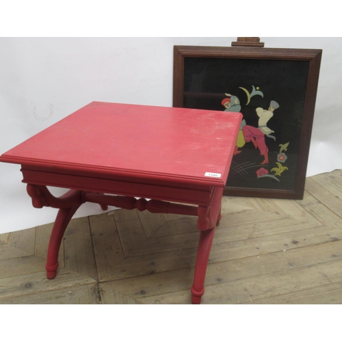 722 - Painted Regency style occasional table with X shaped under stretcher, with carved goose heads W61cm ... 