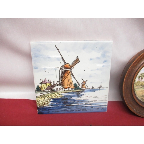 141 - 'Pegwell Bay' C19th framed prattware pot lid, D15cm, another 'Victor Emmanuel & Garibaldi' four mid ... 