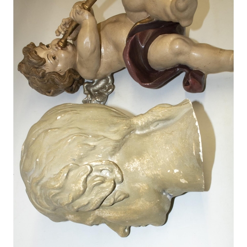 155 - C20th painted composition figure of a putto/cherub, H49cm, and a hollow plaster model of an 18th cen... 