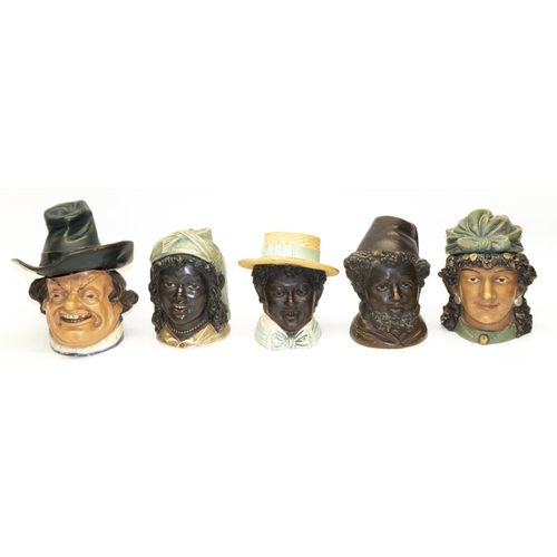178 - Five late C19th/early C20th novelty figural tobacco jars by Bernard Bloch modelled as human heads: t... 