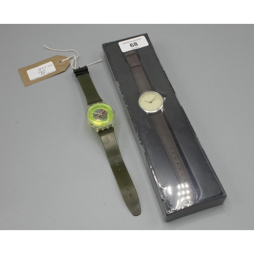 68 - Quartz military style wristwatch, in original box, swatch quartz wristwatch, both untested (2)