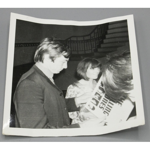 359 - Six black and white 9x9cm candid fan photographs of the Rolling Stones, backstage at Queens Hall Lee... 