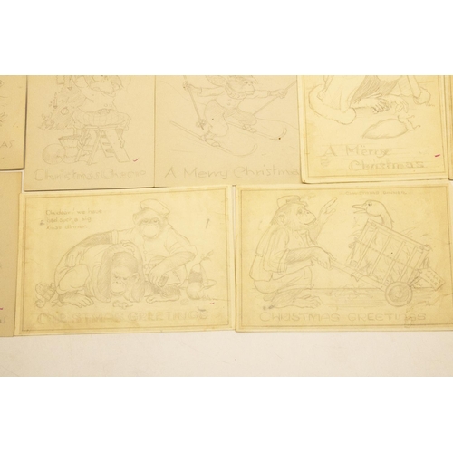 619 - Eulalie Minfred Banks (1895-1999): twelve mid 20th century pencil sketches for Christmas cards with ... 