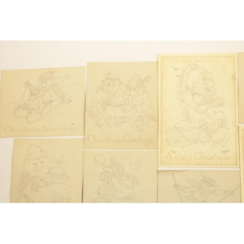 619 - Eulalie Minfred Banks (1895-1999): twelve mid 20th century pencil sketches for Christmas cards with ... 