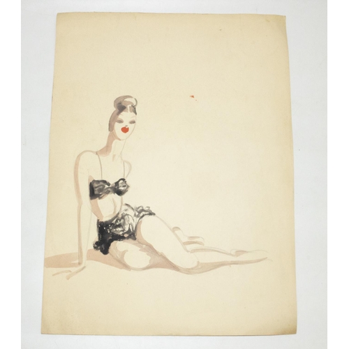 620 - Ronald Cobb (British, 1907-1977): two pencil and watercolour sketches of women in swimwear (double s... 