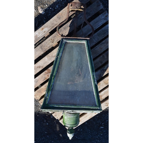 779 - Large gas street lamp top with glass panels (one broken) with finial approx. H3ft W16