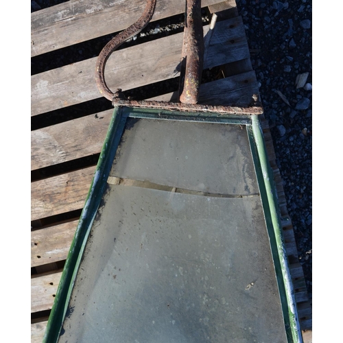 779 - Large gas street lamp top with glass panels (one broken) with finial approx. H3ft W16